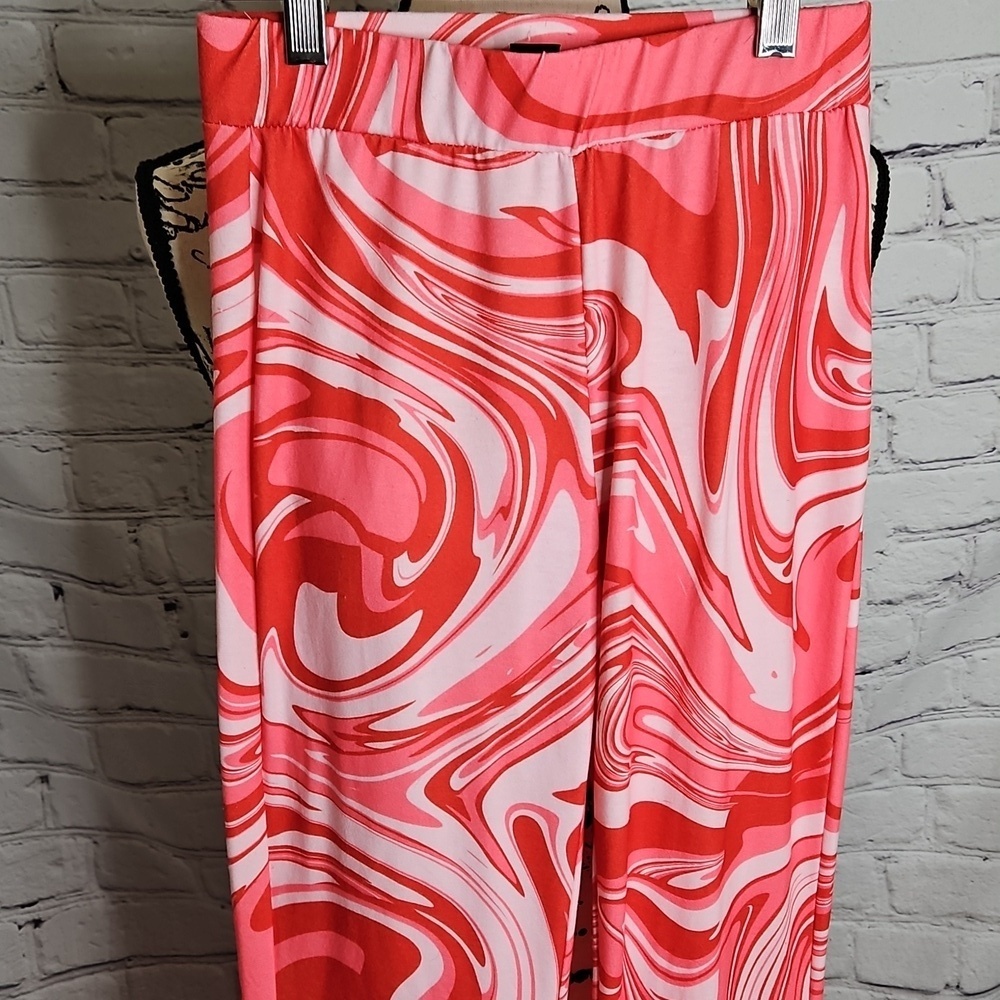 Shein Retro Style Pink Swirl Flare Leg Pull On Pants Size XS - Picture 2 of 5